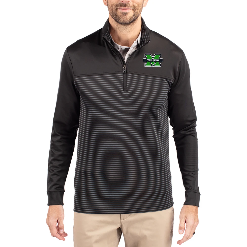 Men's Cutter & Buck Marshall Thundering Herd Traverse Stretch Eco Stripe DryTec Tri-Blend Quarter-Zip Pullover