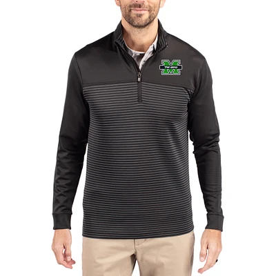 Men's Cutter & Buck Marshall Thundering Herd Traverse Stretch Eco Stripe DryTec Tri-Blend Quarter-Zip Pullover