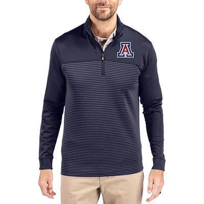 Men's Cutter & Buck  Navy Arizona Wildcats Traverse Stretch Eco Stripe DryTec Tri-Blend Quarter-Zip Pullover