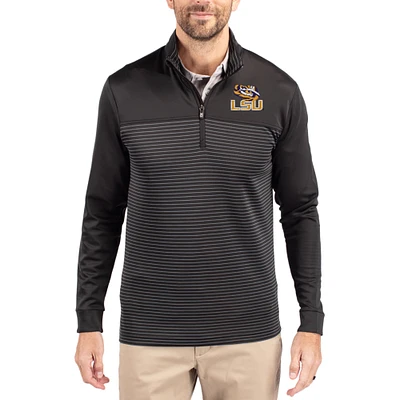 Men's Cutter & Buck  Black LSU Tigers Traverse Stretch Eco Stripe DryTec Tri-Blend Quarter-Zip Pullover