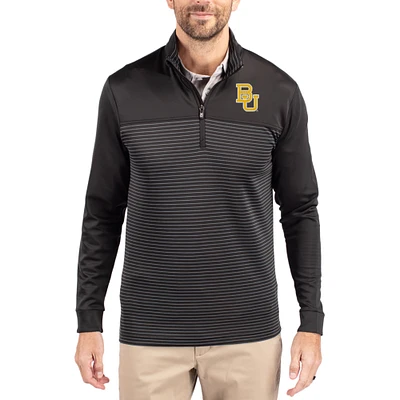 Men's Cutter & Buck  Black Baylor Bears Traverse Stretch Eco Stripe DryTec Tri-Blend Quarter-Zip Pullover