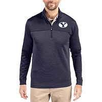 Men's Cutter & Buck  Navy BYU Cougars Traverse Stretch Eco Stripe DryTec Tri-Blend Quarter-Zip Pullover