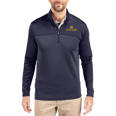 Men's Cutter & Buck  Navy Notre Dame Fighting Irish Traverse Stretch Eco Stripe DryTec Tri-Blend Quarter-Zip Pullover