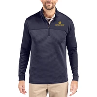 Men's Cutter & Buck  Navy Notre Dame Fighting Irish Traverse Stretch Eco Stripe DryTec Tri-Blend Quarter-Zip Pullover