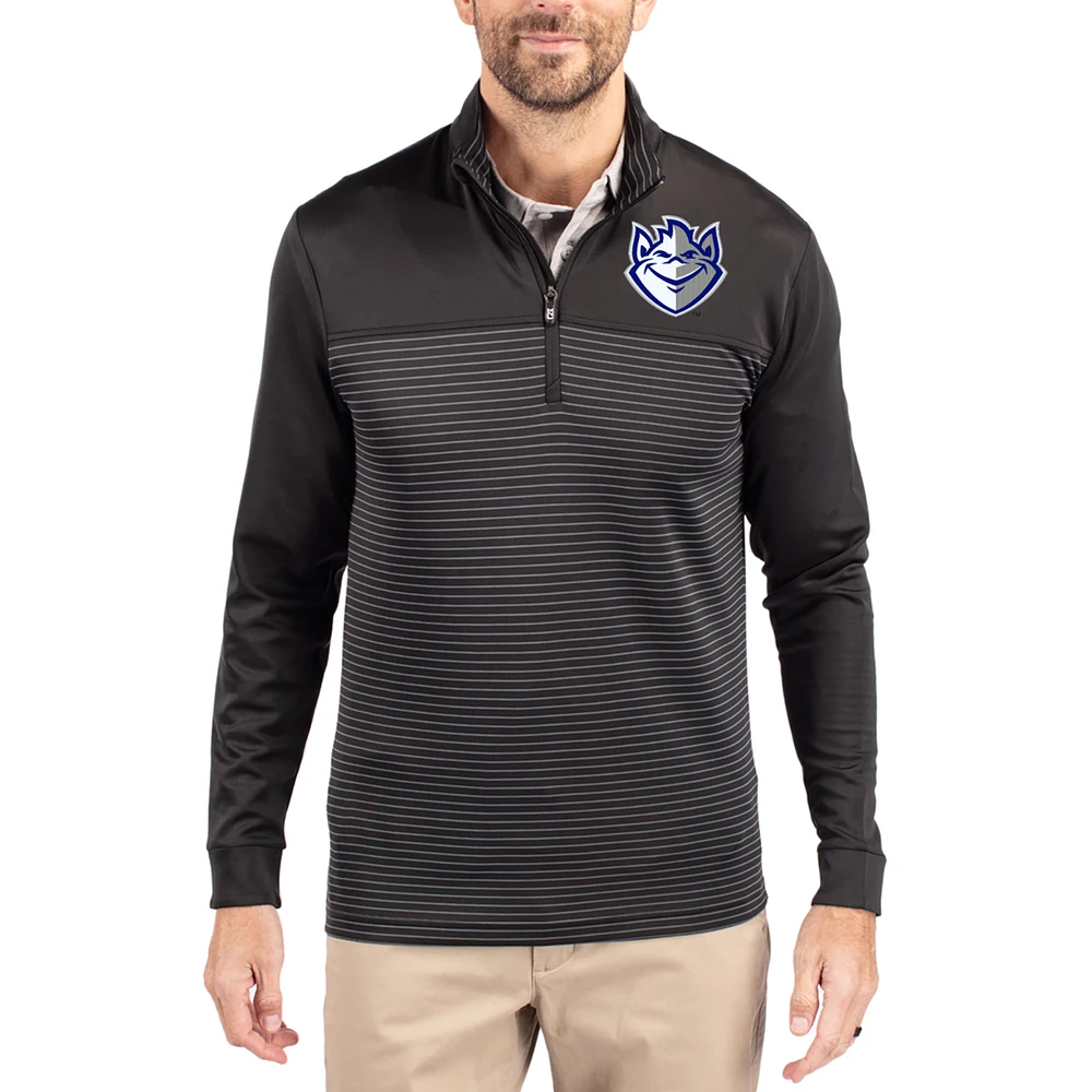 Men's Cutter & Buck Saint Louis Billikens Traverse Stretch Eco Stripe DryTec Tri-Blend Quarter-Zip Pullover
