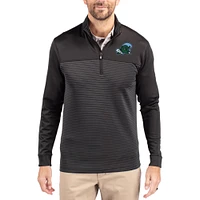 Men's Cutter & Buck  Black Tulane Green Wave Traverse Stretch Eco Stripe DryTec Tri-Blend Quarter-Zip Pullover