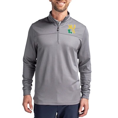 Men's Cutter & Buck  Gray Xavier University of Louisiana Gold Rush Traverse Stretch Eco Stripe DryTec Tri-Blend Quarter-Zip Pullover