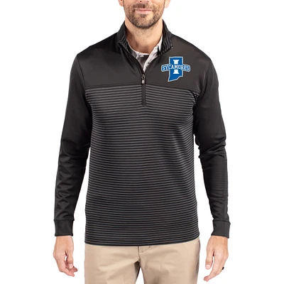 Men's Cutter & Buck Indiana State Sycamores Traverse Stretch Eco Stripe DryTec Tri-Blend Quarter-Zip Pullover