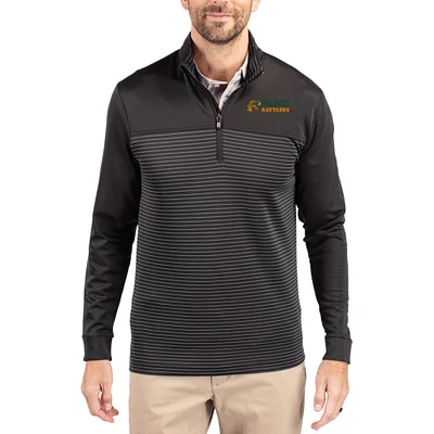 Men's Cutter & Buck  Black Florida A&M Rattlers Traverse Stretch Eco Stripe DryTec Tri-Blend Quarter-Zip Pullover