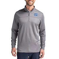 Men's Cutter & Buck  Gray North Carolina Tar Heels Traverse Stretch Eco Stripe DryTec Tri-Blend Quarter-Zip Pullover