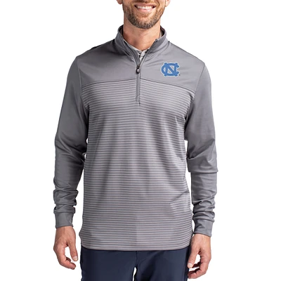 Men's Cutter & Buck  Gray North Carolina Tar Heels Traverse Stretch Eco Stripe DryTec Tri-Blend Quarter-Zip Pullover