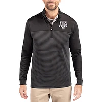 Men's Cutter & Buck  Black Texas A&M Aggies Traverse Stretch Eco Stripe DryTec Tri-Blend Quarter-Zip Pullover