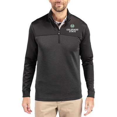 Men's Cutter & Buck  Black Colorado State Rams Traverse Stretch Eco Stripe DryTec Tri-Blend Quarter-Zip Pullover