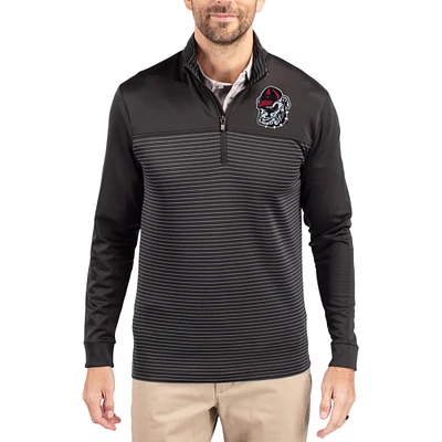 Men's Cutter & Buck Georgia Bulldogs Traverse Stretch Eco Stripe DryTec Tri-Blend Quarter-Zip Pullover