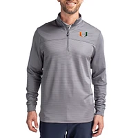 Men's Cutter & Buck Miami Hurricanes Traverse Stretch Eco Stripe DryTec Tri-Blend Quarter-Zip Pullover