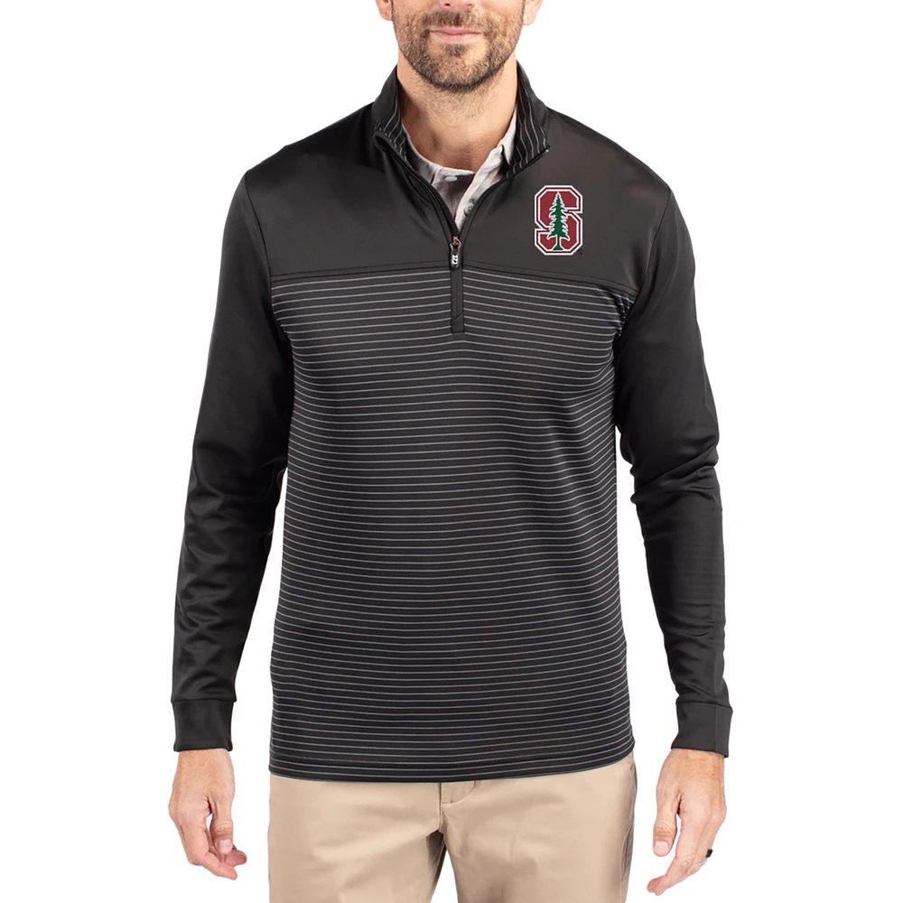 Men's Cutter & Buck Stanford Cardinal Traverse Stretch Eco Stripe DryTec Tri-Blend Quarter-Zip Pullover