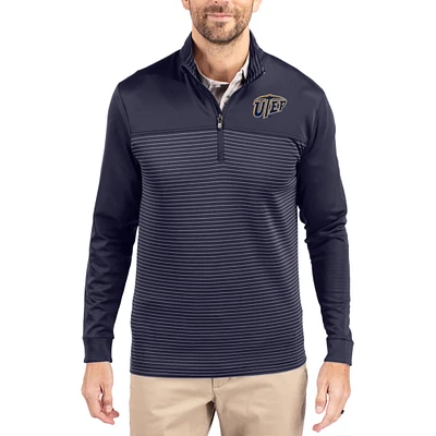 Men's Cutter & Buck  Navy UTEP Miners Traverse Stretch Eco Stripe DryTec Tri-Blend Quarter-Zip Pullover