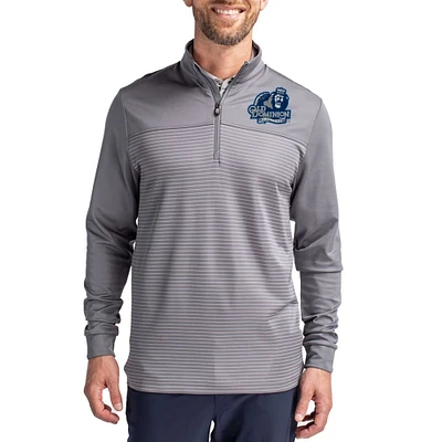 Men's Cutter & Buck  Gray Old Dominion Monarchs Traverse Stretch Eco Stripe DryTec Tri-Blend Quarter-Zip Pullover