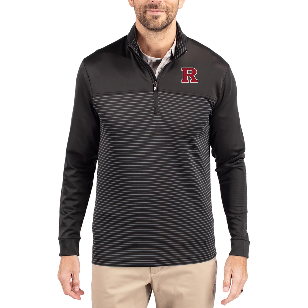 Men's Cutter & Buck Rutgers Scarlet Knights Traverse Stretch Eco Stripe DryTec Tri-Blend Quarter-Zip Pullover