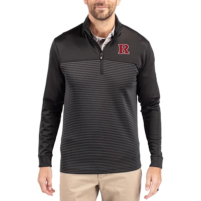 Men's Cutter & Buck Rutgers Scarlet Knights Traverse Stretch Eco Stripe DryTec Tri-Blend Quarter-Zip Pullover