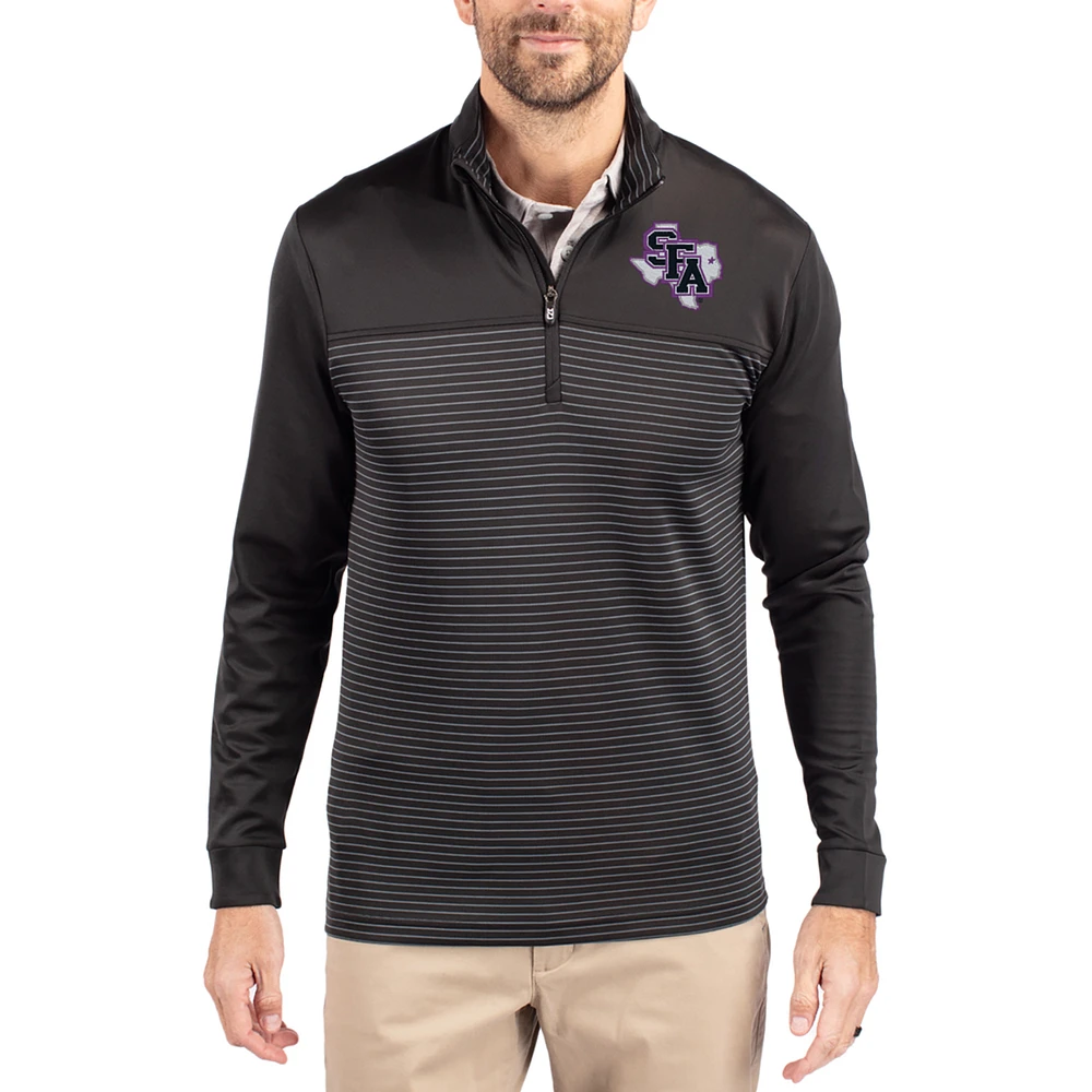 Men's Cutter & Buck Stephen F Austin Lumberjacks Traverse Stretch Eco Stripe DryTec Tri-Blend Quarter-Zip Pullover