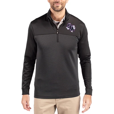 Men's Cutter & Buck Stephen F Austin Lumberjacks Traverse Stretch Eco Stripe DryTec Tri-Blend Quarter-Zip Pullover