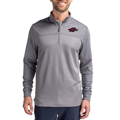 Men's Cutter & Buck  Gray Arkansas Razorbacks Traverse Stretch Eco Stripe DryTec Tri-Blend Quarter-Zip Pullover