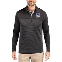 Men's Cutter & Buck  Black Northwestern Wildcats Traverse Stretch Eco Stripe DryTec Tri-Blend Quarter-Zip Pullover