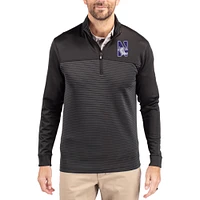 Men's Cutter & Buck  Black Northwestern Wildcats Traverse Stretch Eco Stripe DryTec Tri-Blend Quarter-Zip Pullover