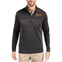 Men's Cutter & Buck  Black Arizona State Sun Devils Traverse Stretch Eco Stripe DryTec Tri-Blend Quarter-Zip Pullover