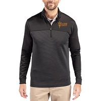 Men's Cutter & Buck  Black Arizona State Sun Devils Traverse Stretch Eco Stripe DryTec Tri-Blend Quarter-Zip Pullover