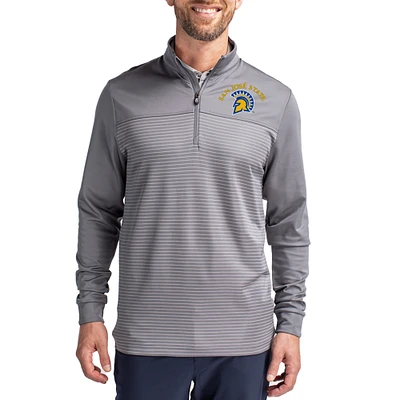 Men's Cutter & Buck  Gray San Jose State Spartans Traverse Stretch Eco Stripe DryTec Tri-Blend Quarter-Zip Pullover