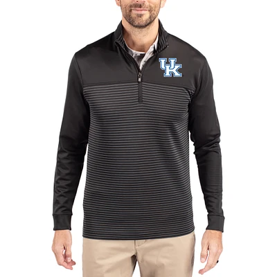 Men's Cutter & Buck Kentucky Wildcats Traverse Stretch Eco Stripe DryTec Tri-Blend Quarter-Zip Pullover