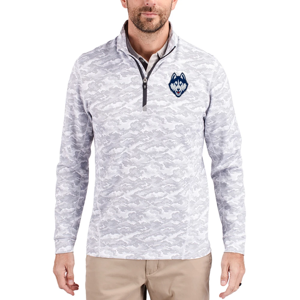 Men's Cutter & Buck Gray UConn Huskies Traverse Stretch Eco Camo DryTec Tri-Blend Quarter-Zip Pullover