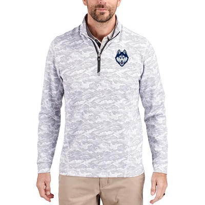 Men's Cutter & Buck  Gray UConn Huskies Traverse Stretch Eco Camo DryTec Tri-Blend Quarter-Zip Pullover