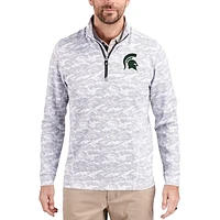 Men's Cutter & Buck  Gray Michigan State Spartans Traverse Stretch Eco Camo DryTec Tri-Blend Quarter-Zip Pullover