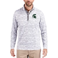Men's Cutter & Buck  Gray Michigan State Spartans Traverse Stretch Eco Camo DryTec Tri-Blend Quarter-Zip Pullover