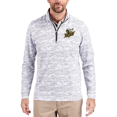 Men's Cutter & Buck  Gray Baldwin Wallace Yellow Jackets Traverse Stretch Eco Camo DryTec Tri-Blend Quarter-Zip Pullover