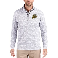 Men's Cutter & Buck  Gray Baldwin Wallace Yellow Jackets Traverse Stretch Eco Camo DryTec Tri-Blend Quarter-Zip Pullover