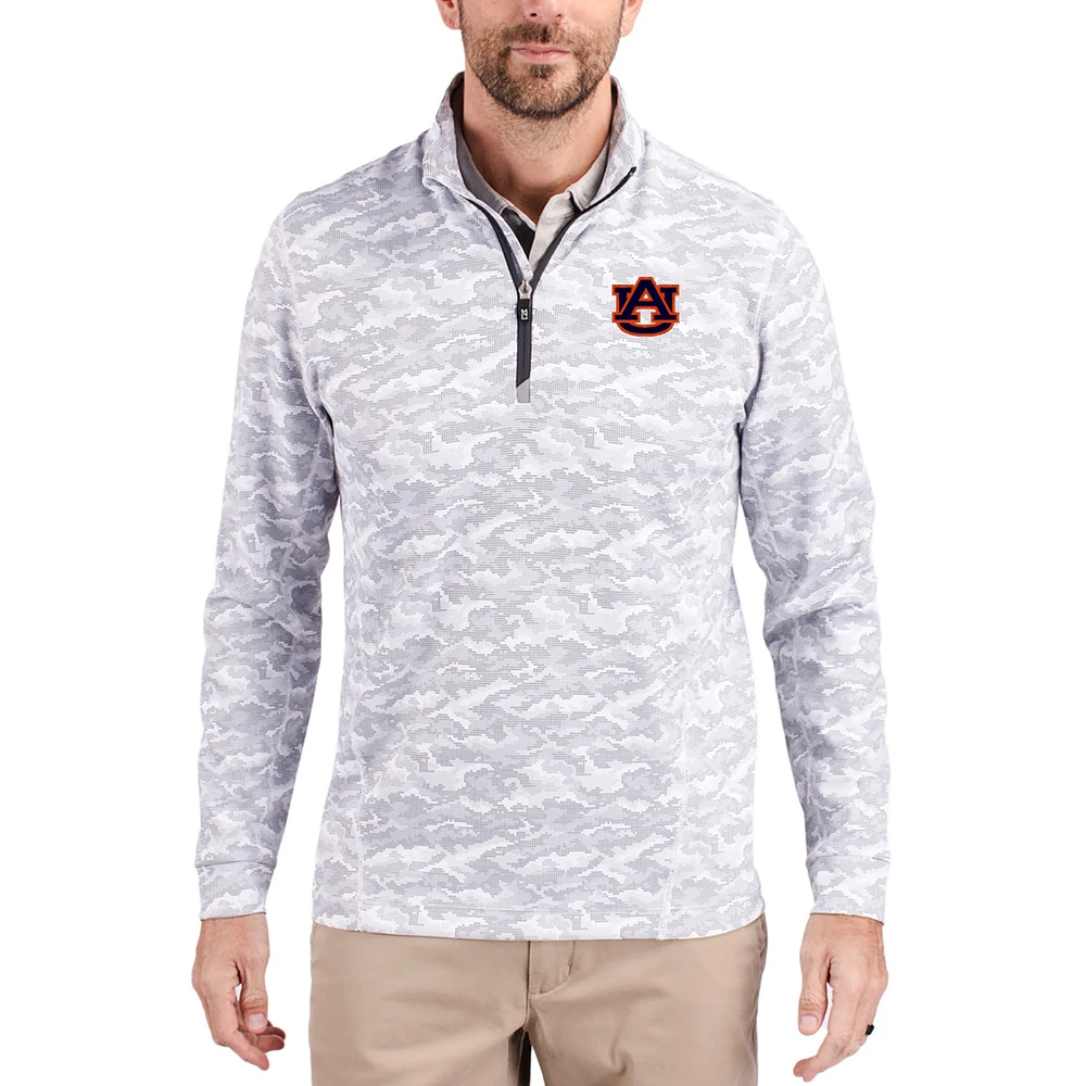 Men's Cutter & Buck Gray Auburn Tigers Traverse Stretch Eco Camo DryTec Tri-Blend Quarter-Zip Pullover