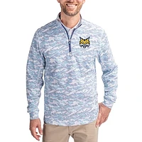 Men's Cutter & Buck  Navy Quinnipiac Bobcats Traverse Stretch Eco Camo DryTec Tri-Blend Quarter-Zip Pullover