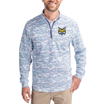 Men's Cutter & Buck  Navy Quinnipiac Bobcats Traverse Stretch Eco Camo DryTec Tri-Blend Quarter-Zip Pullover