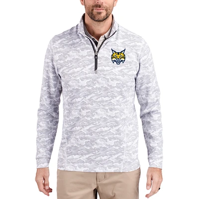 Men's Cutter & Buck  Gray Quinnipiac Bobcats Traverse Stretch Eco Camo DryTec Tri-Blend Quarter-Zip Pullover