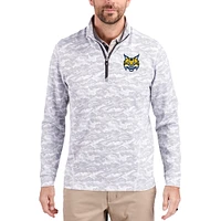 Men's Cutter & Buck  Gray Quinnipiac Bobcats Traverse Stretch Eco Camo DryTec Tri-Blend Quarter-Zip Pullover