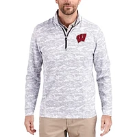 Men's Cutter & Buck  Gray Wisconsin Badgers Traverse Stretch Eco Camo DryTec Tri-Blend Quarter-Zip Pullover