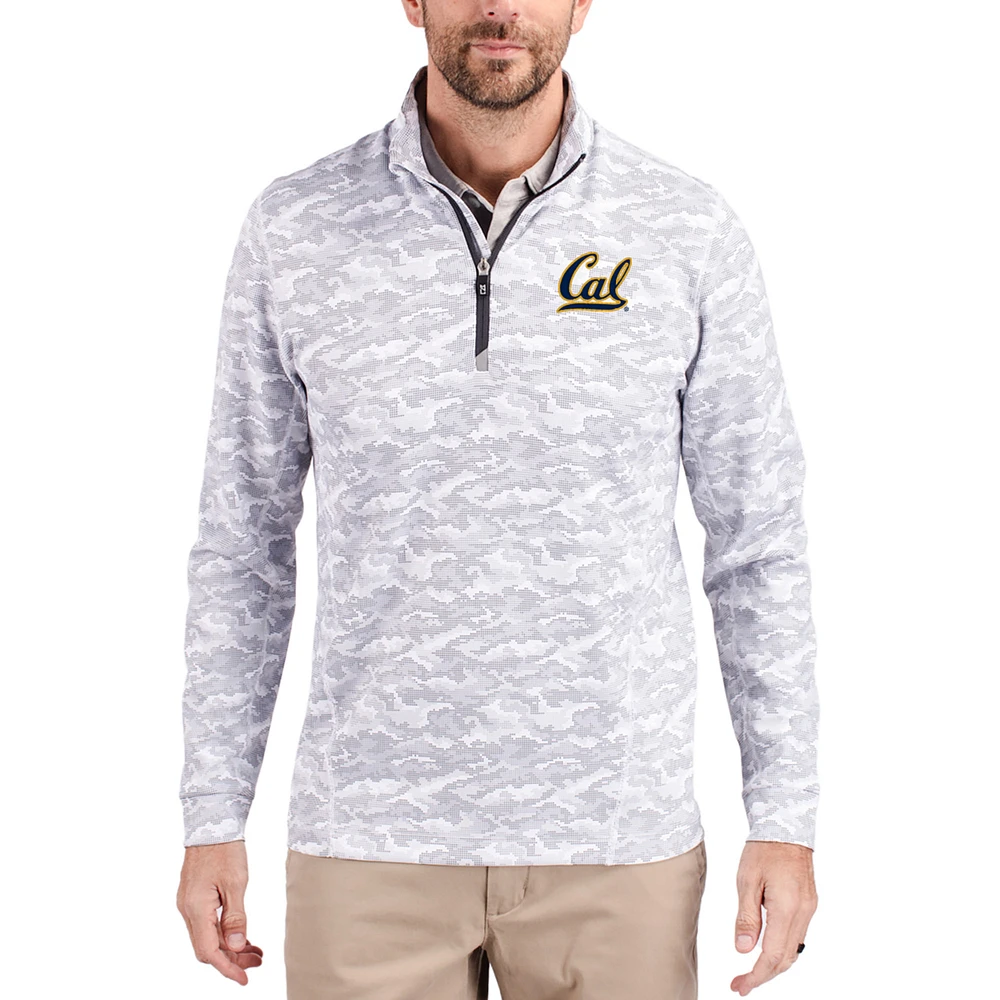 Men's Cutter & Buck Gray Cal Bears Traverse Stretch Eco Camo DryTec Tri-Blend Quarter-Zip Pullover