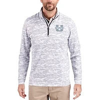 Men's Cutter & Buck  Gray Utah State Aggies Traverse Stretch Eco Camo DryTec Tri-Blend Quarter-Zip Pullover