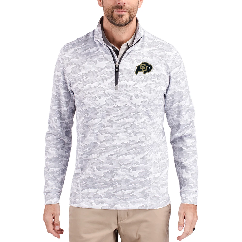 Men's Cutter & Buck Gray Colorado Buffaloes Traverse Stretch Eco Camo DryTec Tri-Blend Quarter-Zip Pullover