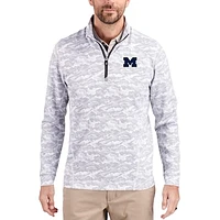 Men's Cutter & Buck  Gray Michigan Wolverines Traverse Stretch Eco Camo DryTec Tri-Blend Quarter-Zip Pullover