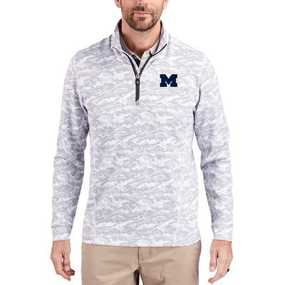 Men's Cutter & Buck  Gray Michigan Wolverines Traverse Stretch Eco Camo DryTec Tri-Blend Quarter-Zip Pullover